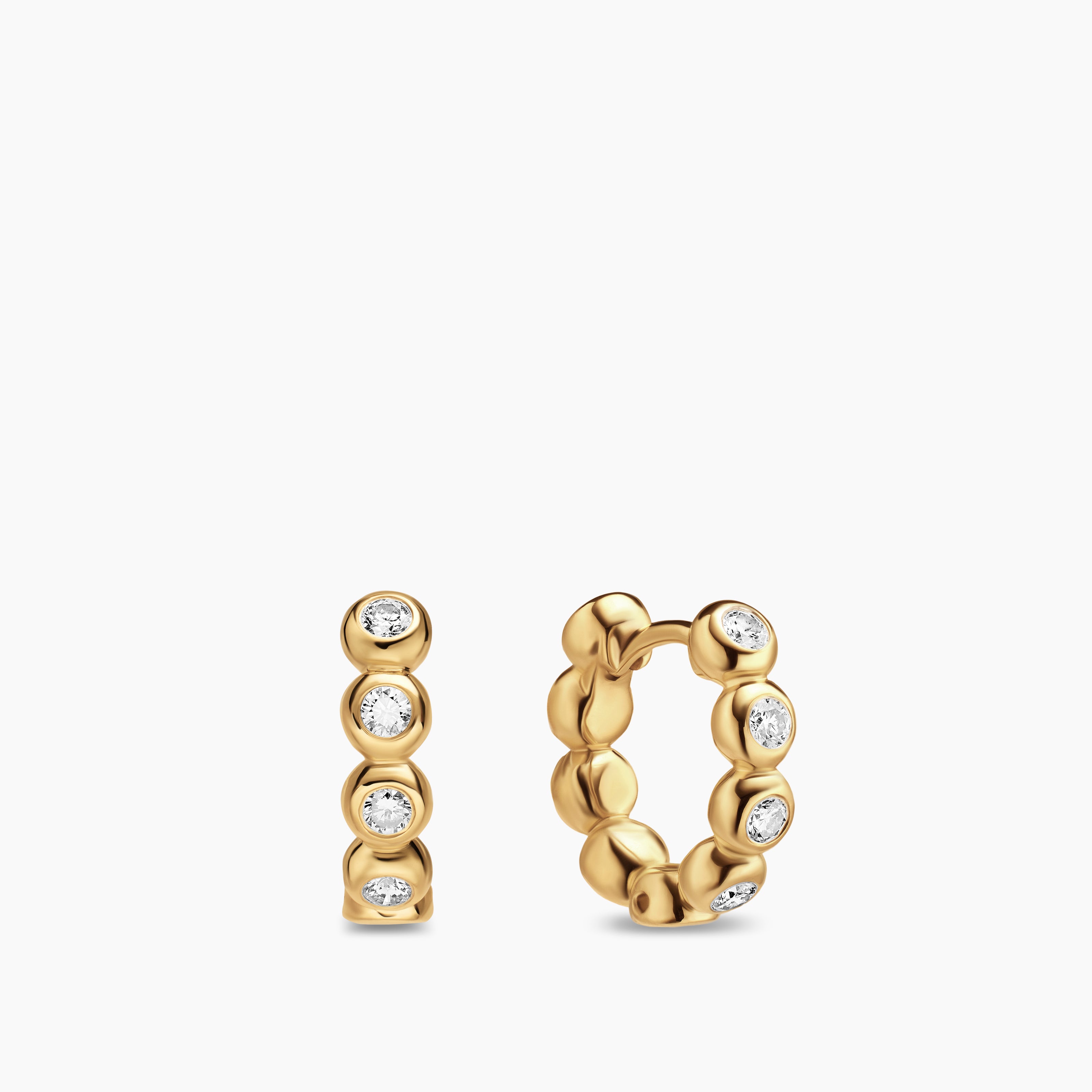 Womens Bezel Set Hoop Earrings in 18K Yellow Gold with Diamonds, 13.4mm