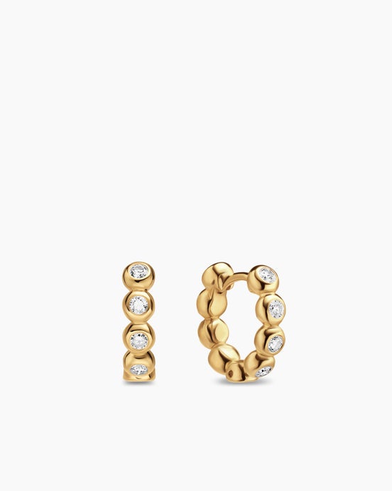 Bezel Set Hoop Earrings in 18K Yellow Gold with Diamonds, 13.4mm