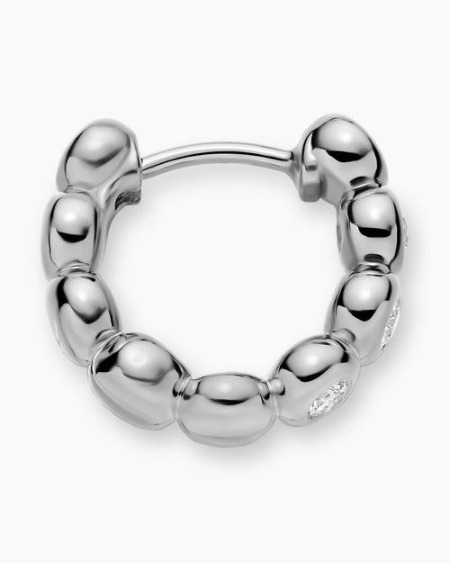 Womens Bezel Set Hoop Earrings in Sterling Silver with Diamonds, 13.4mm