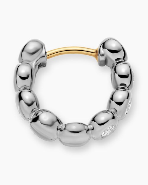 Womens Bezel Set Hoop Earrings in Sterling Silver with Diamonds, 13.4mm