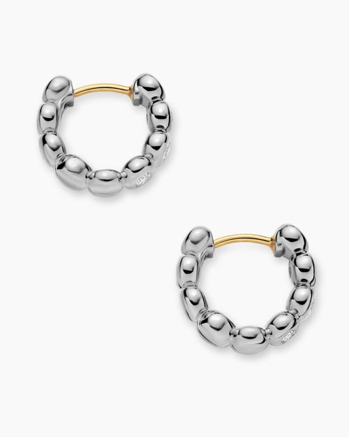 Womens Bezel Set Hoop Earrings in Sterling Silver with Diamonds, 13.4mm