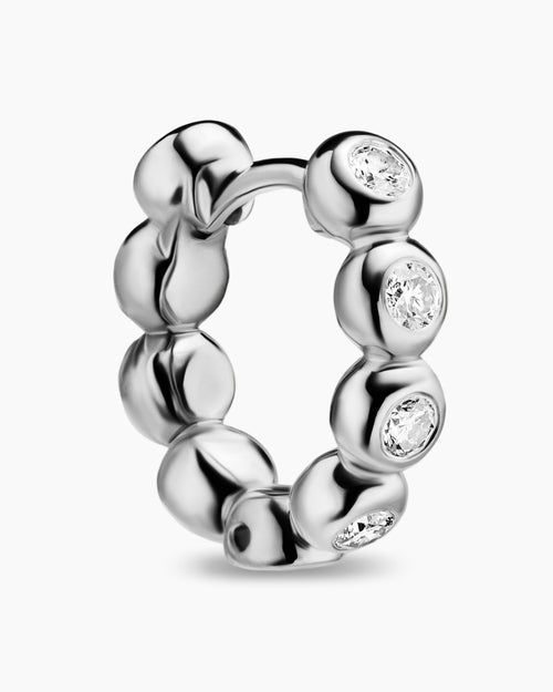 Womens Bezel Set Hoop Earrings in Sterling Silver with Diamonds, 13.4mm