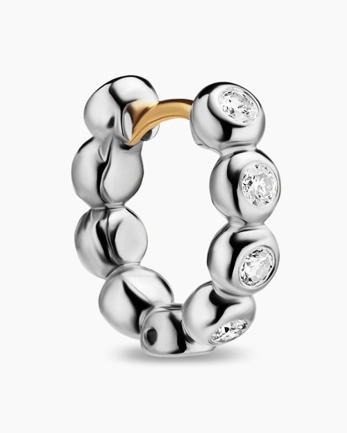 Womens Bezel Set Hoop Earrings in Sterling Silver with Diamonds, 13.4mm