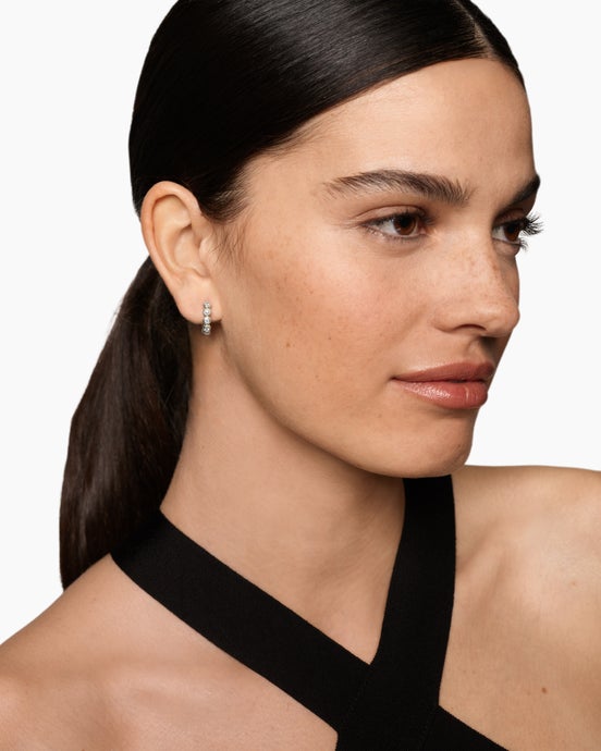 Bezel Set Hoop Earrings in Sterling Silver with Diamonds, 13.4mm