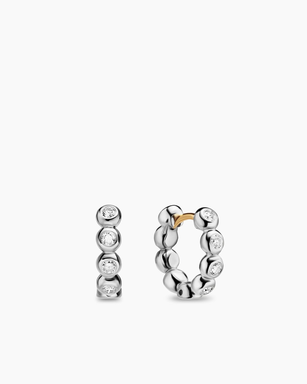 Womens Bezel Set Hoop Earrings in Sterling Silver with Diamonds, 13.4mm
