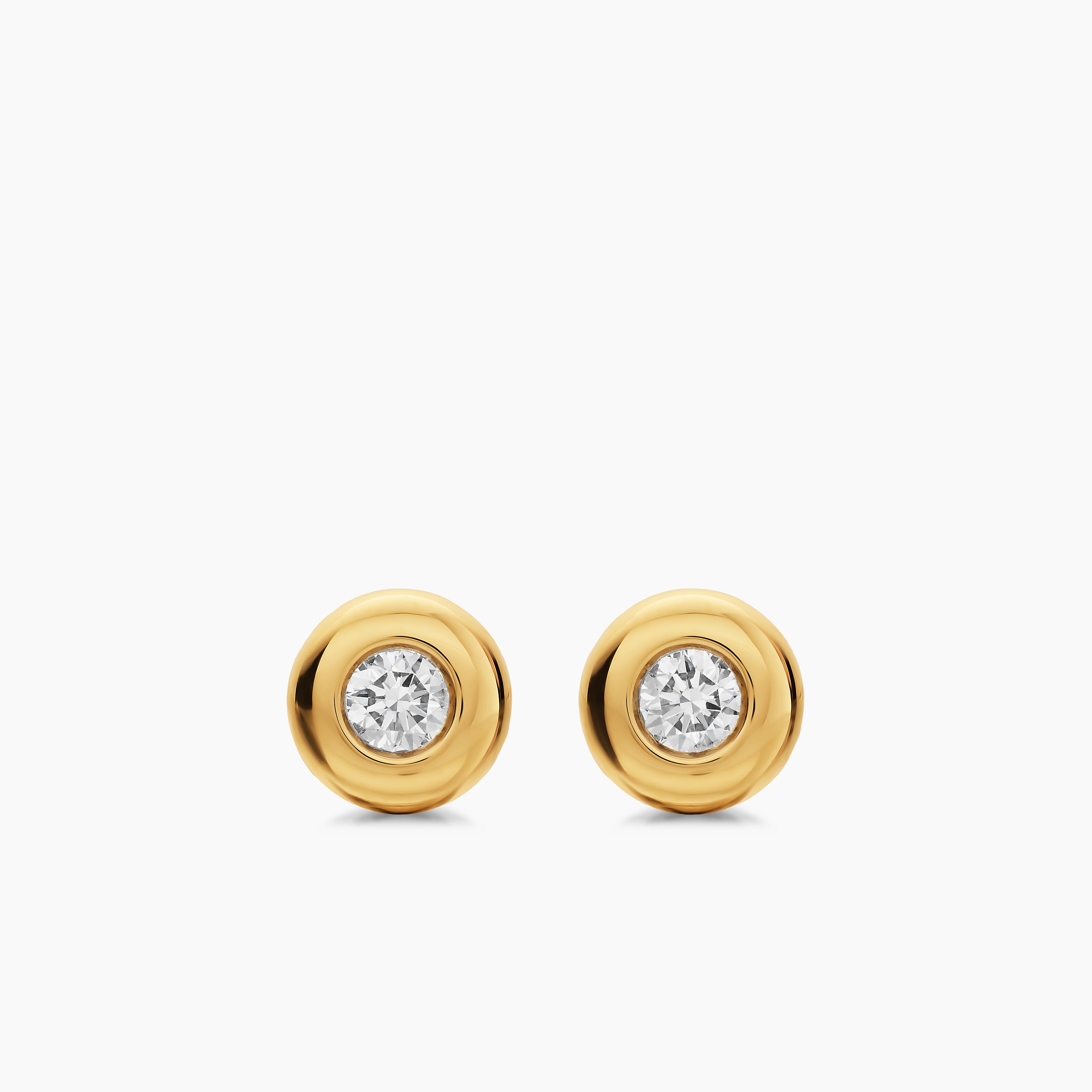 Womens Bezel Set Stud Earrings in 18K Yellow Gold with Diamonds, 6.4mm