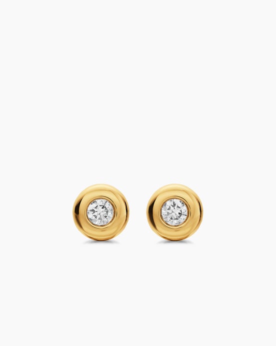 Bezel Set Stud Earrings in 18K Yellow Gold with Diamonds, 6.4mm