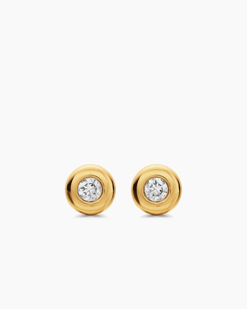 Womens Bezel Set Stud Earrings in 18K Yellow Gold with Diamonds, 6.4mm