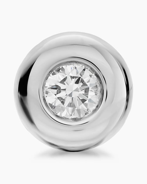 Womens Bezel Set Stud Earrings in Sterling Silver with Diamonds, 6.4mm