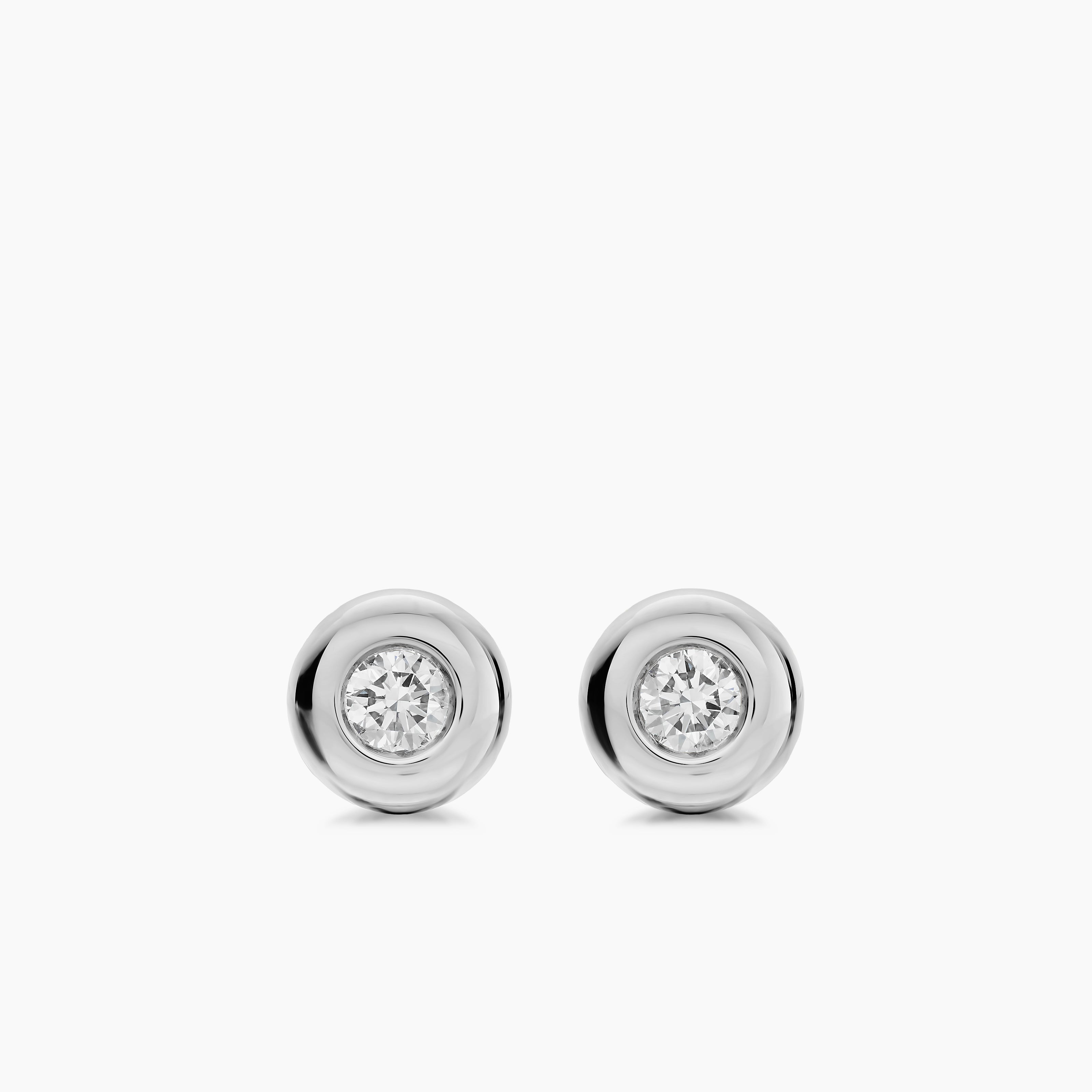 Womens Bezel Set Stud Earrings in Sterling Silver with Diamonds, 6.4mm