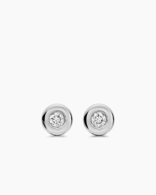 Womens Bezel Set Stud Earrings in Sterling Silver with Diamonds, 6.4mm