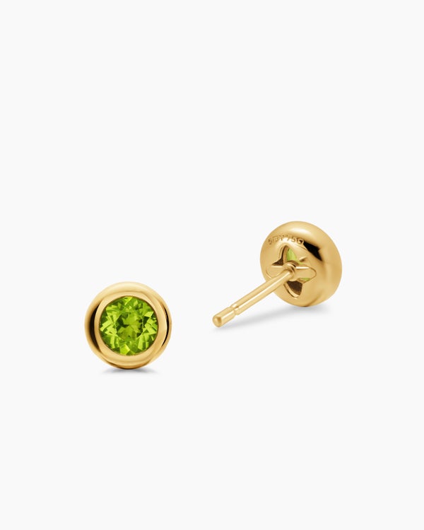 Bezel Set Stud Earrings in 18K Yellow Gold with Peridot, 6.6mm