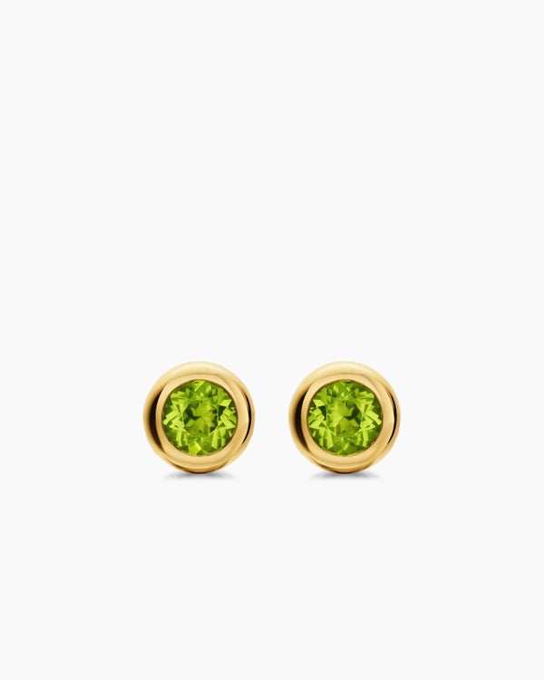 Bezel Set Stud Earrings in 18K Yellow Gold with Peridot, 6.6mm