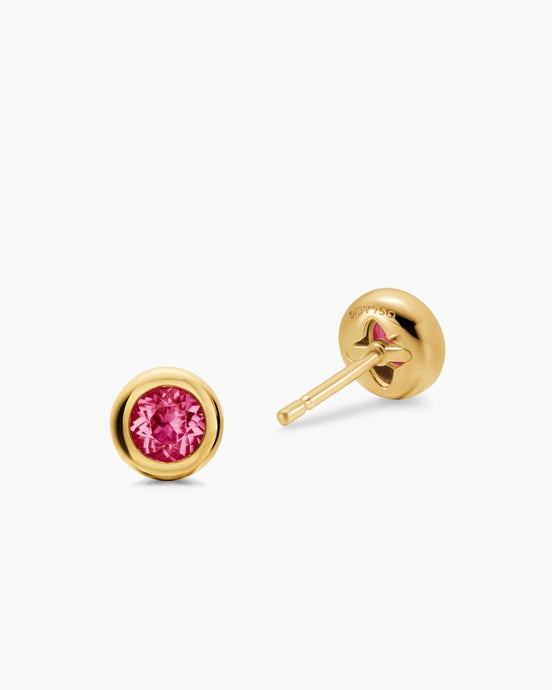 Bezel Set Stud Earrings in 18K Yellow Gold with Pink Tourmalines, 6.6mm