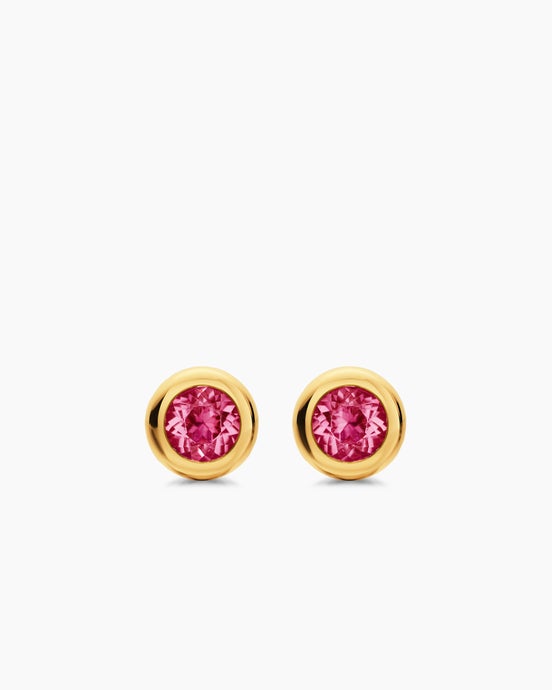 Bezel Set Stud Earrings in 18K Yellow Gold with Pink Tourmalines, 6.6mm