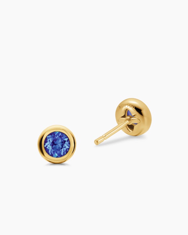 Bezel Set Stud Earrings in 18K Yellow Gold with Tanzanite, 6.6mm