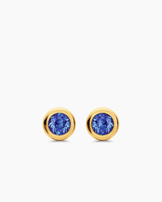 Clous d’oreilles sertis en chaton en or jaune 18 carats avec tanzanite, 6,6 mm