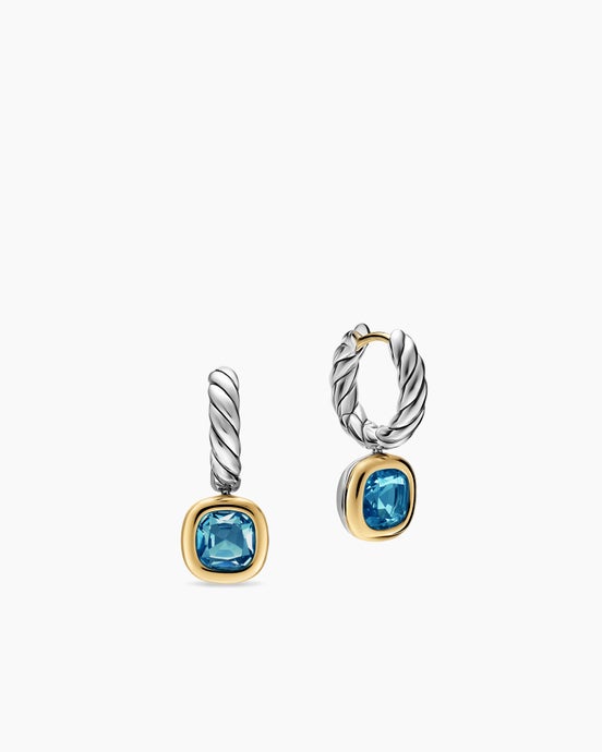 DY Mercer® Color Drop Earrings in Sterling Silver with 14K Yellow Gold and Hampton Blue Topaz, 6mm