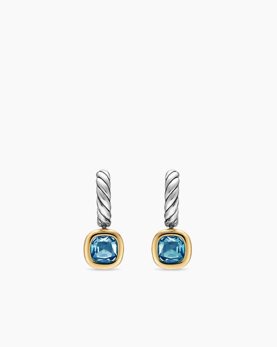 DY Mercer® Color Drop Earrings in Sterling Silver with 14K Yellow Gold and Hampton Blue Topaz, 6mm