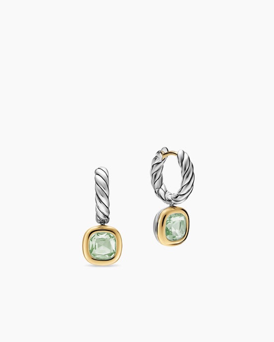 DY Mercer® Color Drop Earrings in Sterling Silver with 14K Yellow Gold and Prasiolite, 6mm