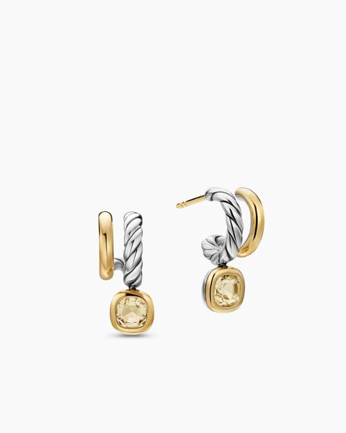 Boucles d’oreilles pendantes à deux rangs DY Mercer® en argent sterling avec or jaune 18 carats et citrine champagne 19,5 mm