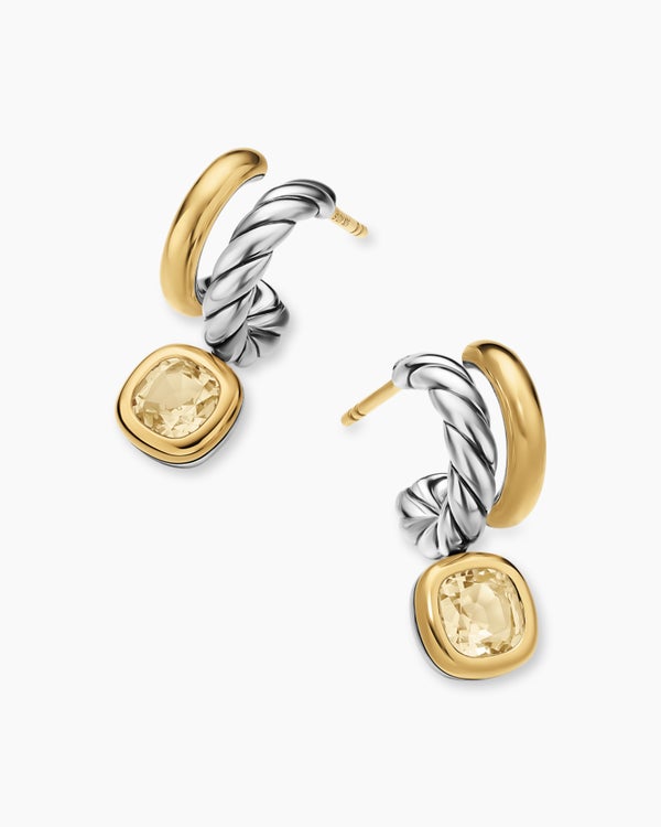 DY Mercer® Colour Two Row Drop Earrings in Sterling Silver with 18K Yellow Gold and Champagne Citrine, 19.5mm