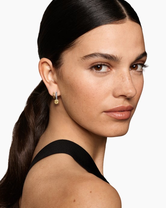 DY Mercer® Colour Two Row Drop Earrings in Sterling Silver with 18K Yellow Gold and Champagne Citrine, 19.5mm