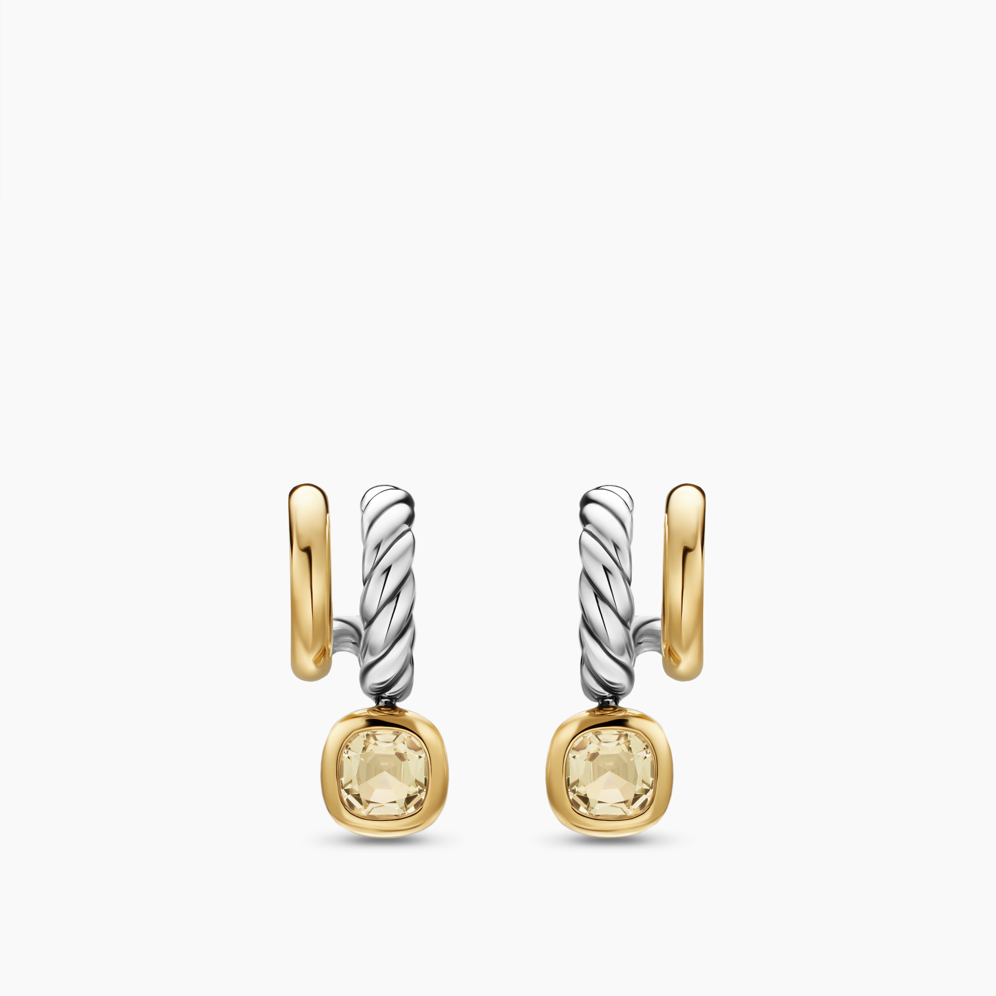 Womens DY Mercer&reg; Color Two Row Drop Earrings in Sterling Silver with 18K Yellow Gold and Champagne Citrine, 19.5mm