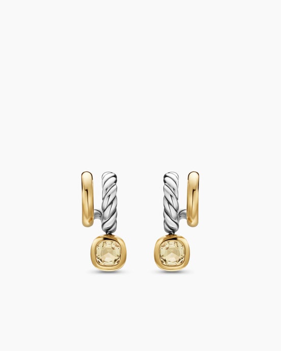 DY Mercer® Color Two Row Drop Earrings in Sterling Silver with 18K Yellow Gold and Champagne Citrine, 19.5mm