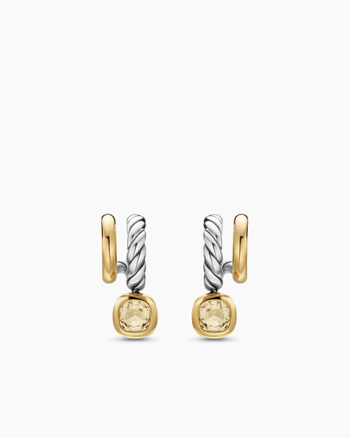 Boucles d’oreilles pendantes à deux rangs DY Mercer® en argent sterling avec or jaune 18 carats et citrine champagne 19,5 mm