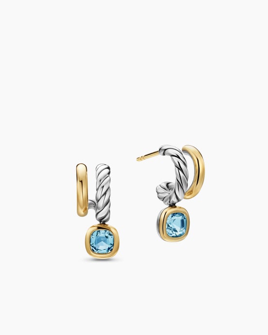 DY Mercer® Color Two Row Drop Earrings in Sterling Silver with 18K Yellow Gold and Sky Blue Topaz, 19.5mm