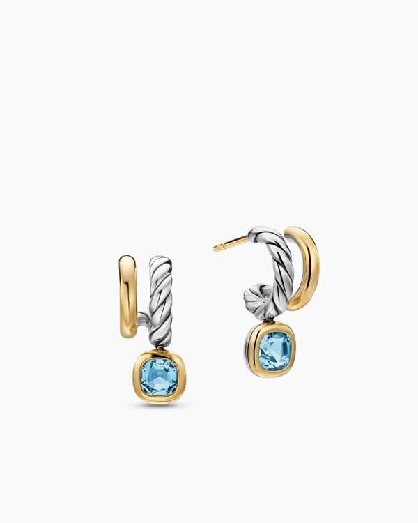 DY Mercer® Colour Two Row Drop Earrings in Sterling Silver with 18K Yellow Gold and Sky Blue Topaz, 19.5mm