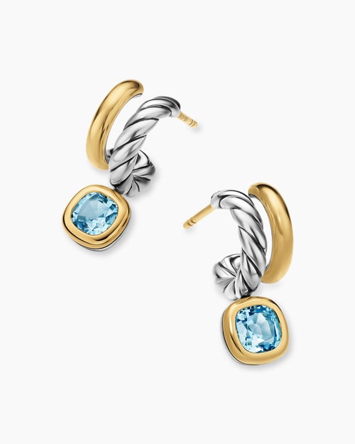 Womens DY Mercer® Color Two Row Drop Earrings in Sterling Silver with 18K Yellow Gold and Sky Blue Topaz, 19.5mm