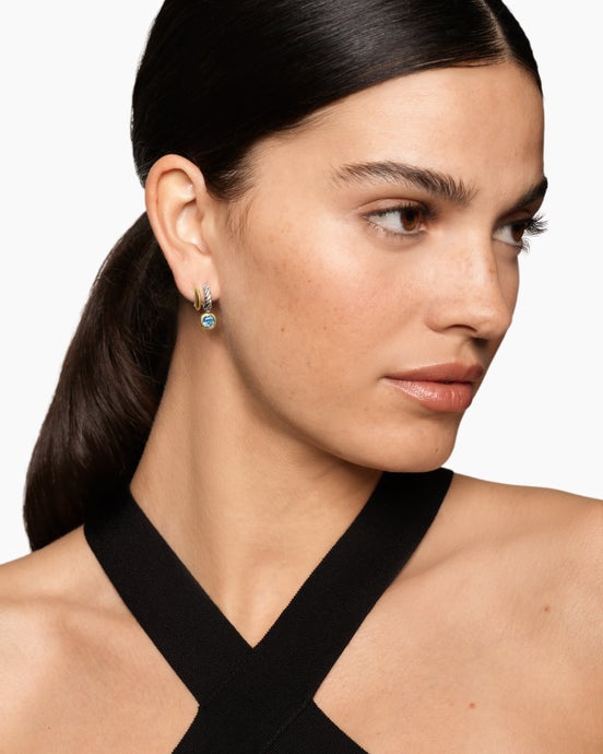 DY Mercer® Color Two Row Drop Earrings in Sterling Silver with 18K Yellow Gold and Sky Blue Topaz, 19.5mm