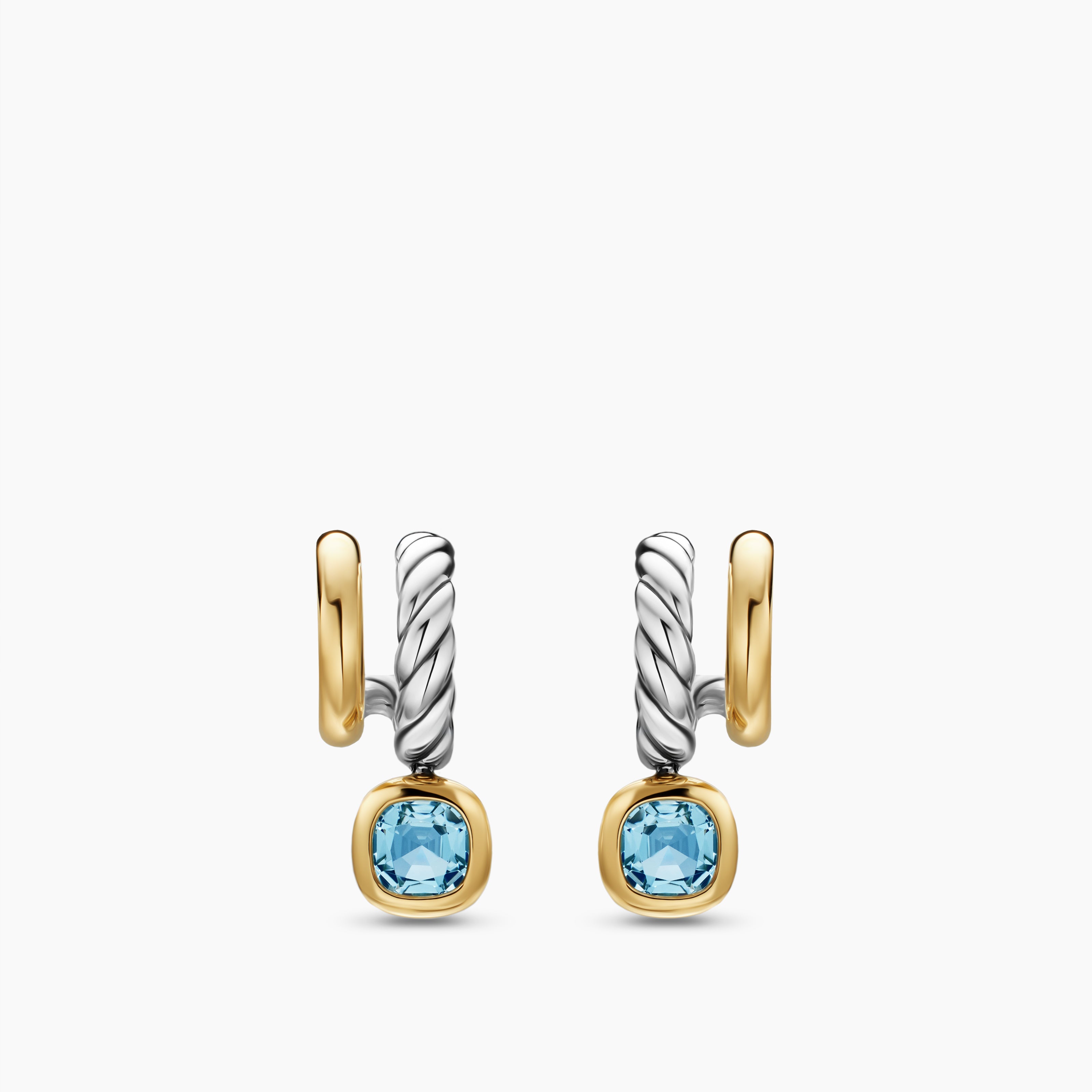 Womens DY Mercer&reg; Color Two Row Drop Earrings in Sterling Silver with 18K Yellow Gold and Sky Blue Topaz, 19.5mm