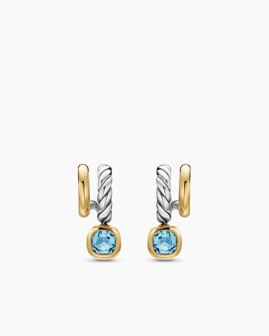 DY Mercer® Color Two Row Drop Earrings in Sterling Silver with 18K Yellow Gold and Sky Blue Topaz, 19.5mm