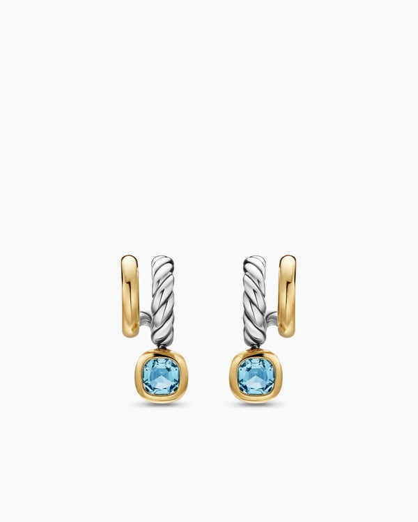 DY Mercer® Colour Two Row Drop Earrings in Sterling Silver with 18K Yellow Gold and Sky Blue Topaz, 19.5mm