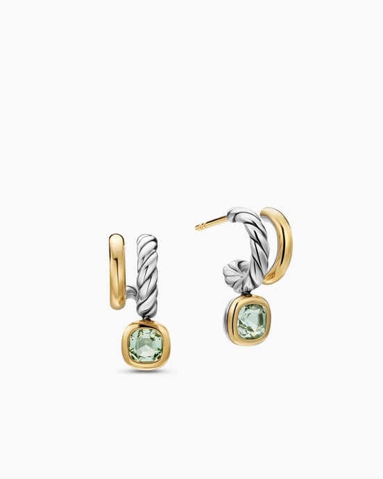 DY Mercer® Color Two Row Drop Earrings in Sterling Silver with 18K Yellow Gold and Prasiolite, 19.5mm