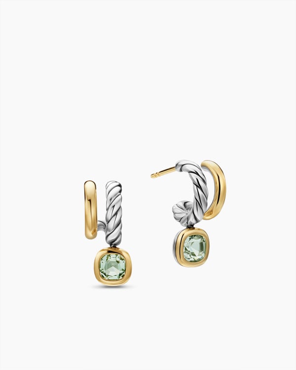DY Mercer® Colour Two Row Drop Earrings in Sterling Silver with 18K Yellow Gold and Prasiolite, 19.5mm
