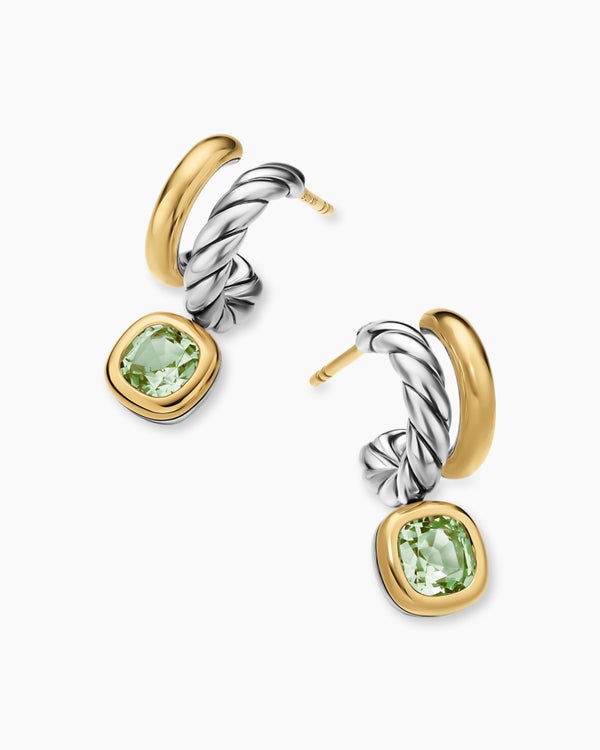 DY Mercer® Colour Two Row Drop Earrings in Sterling Silver with 18K Yellow Gold and Prasiolite, 19.5mm