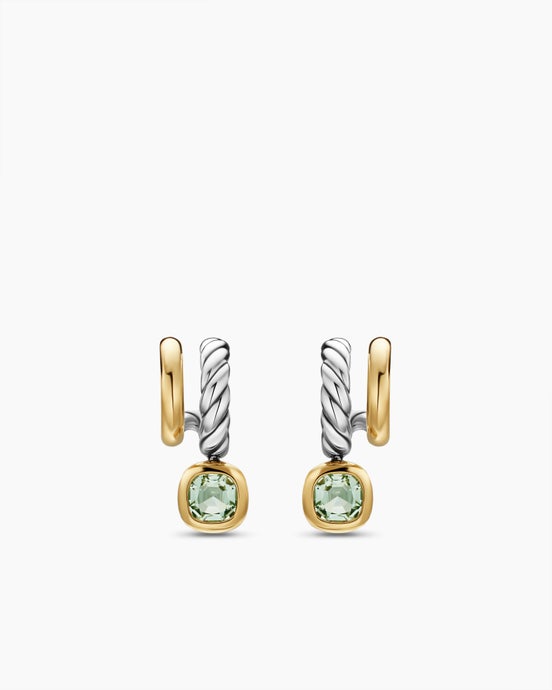DY Mercer® Colour Two Row Drop Earrings in Sterling Silver with 18ct Yellow Gold and Prasiolite, 19.5mm