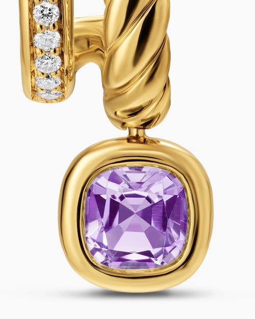 Womens DY Mercer® Color Two Row Drop Earrings in 18K Yellow Gold with Amethyst and Diamonds, 19.5mm
