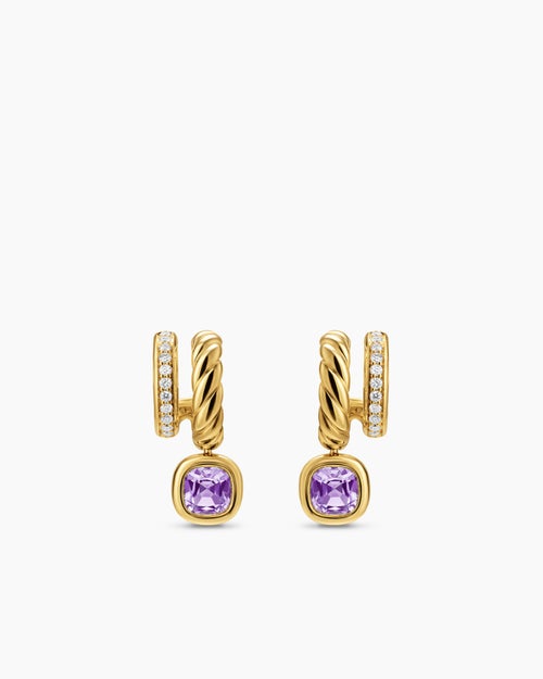 Womens DY Mercer® Color Two Row Drop Earrings in 18K Yellow Gold with Amethyst and Diamonds, 19.5mm