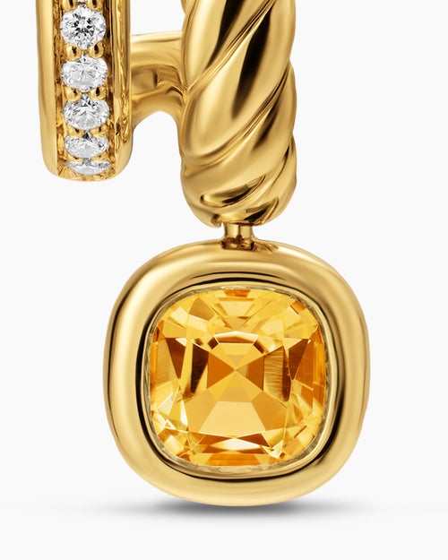 Womens DY Mercer® Color Two Row Drop Earrings in 18K Yellow Gold with Citrine and Diamonds, 19.5mm