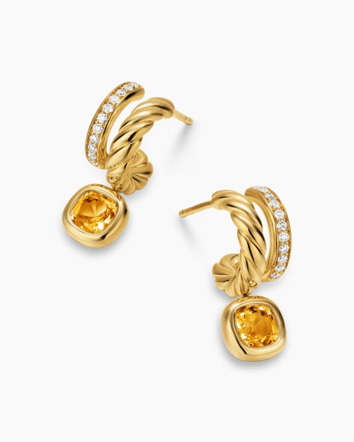Womens DY Mercer® Color Two Row Drop Earrings in 18K Yellow Gold with Citrine and Diamonds, 19.5mm