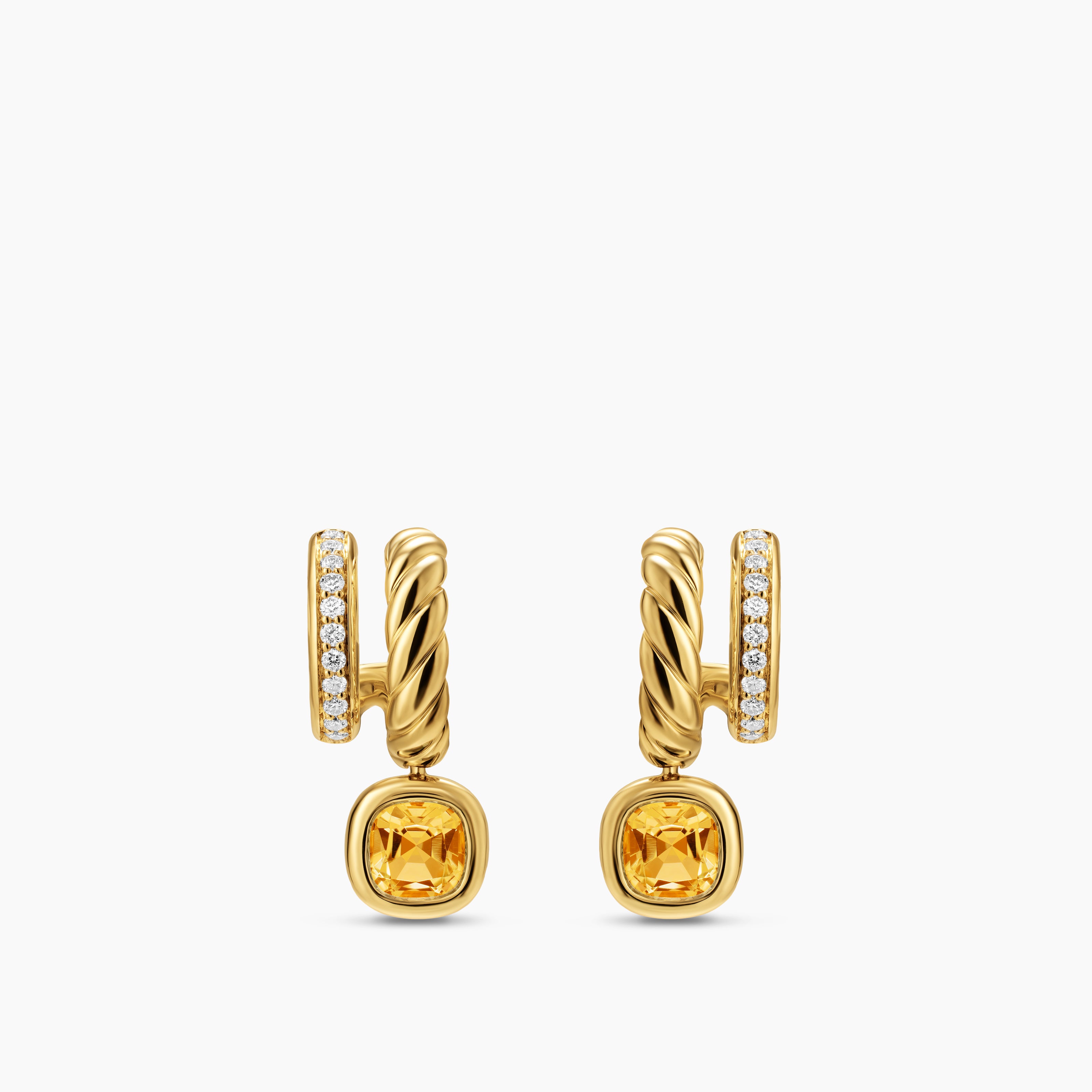 Womens DY Mercer&reg; Color Two Row Drop Earrings in 18K Yellow Gold with Citrine and Diamonds, 19.5mm