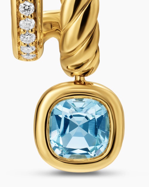 Womens DY Mercer® Color Two Row Drop Earrings in 18K Yellow Gold with Sky Blue Topaz and Diamonds, 19.5mm