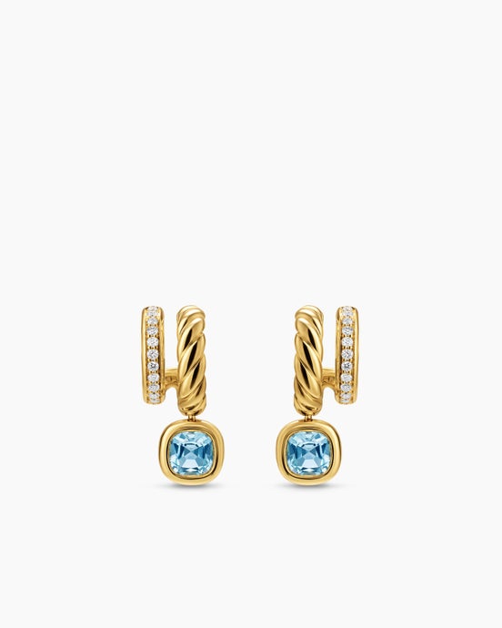 DY Mercer® Colour Two Row Drop Earrings in 18ct Yellow Gold with Sky Blue Topaz and Diamonds, 19.5mm
