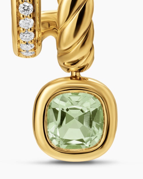 Womens DY Mercer® Color Two Row Drop Earrings in 18K Yellow Gold with Prasiolite and Diamonds, 19.5mm