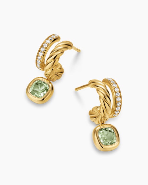 Womens DY Mercer® Color Two Row Drop Earrings in 18K Yellow Gold with Prasiolite and Diamonds, 19.5mm